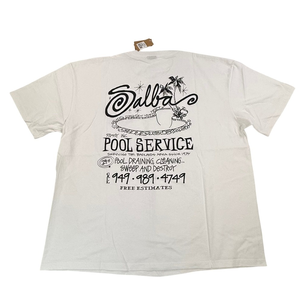 Stussy Steve Salba Pool Service Graphic T-Shirt White Mens Large New